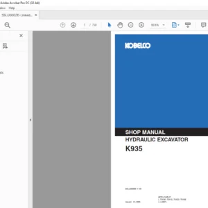 Kobelco K935 Hydraulic Excavator Shop Manual - PDF DOWNLOAD
