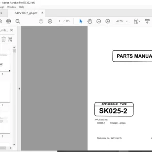 Kobelco SK025-2 Hydraulic Excavators Parts Manual - PDF DOWNLOAD