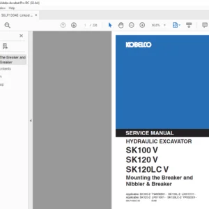 Kobelco SK100 V SK120 V SK120LC V Hydraulic Excavator Nibbler & Breaker Service Manual