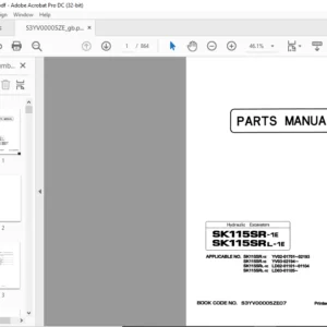 Kobelco SK115SR-1E SK115SRL-1E Hydraulic Excavators Parts Manual - PDF DOWNLOAD