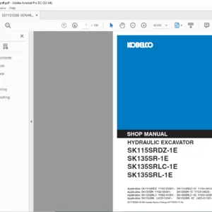 Kobelco SK115SRDZ-1E SK135SR-1E SK135SRLC-1E SK135SRL-1E Hydraulic Excavator Shop Manual