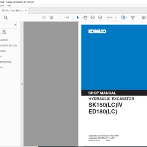 Kobelco SK150(LC)IV ED180(LC) Hydraulic Excavator Shop Manual - PDF DOWNLOAD