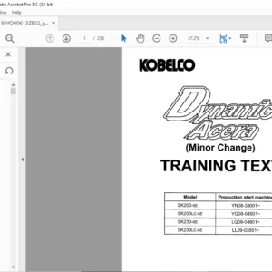Kobelco SK200-6E SK200LC-6E SK230-6E SK230LC-6E Dynamic Acera Training Text Manual