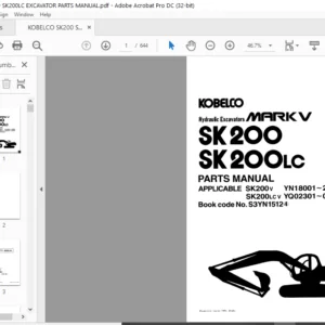 Kobelco SK200 SK200LC MARK V Hydraulic Excavators Parts Manual - PDF DOWNLOAD
