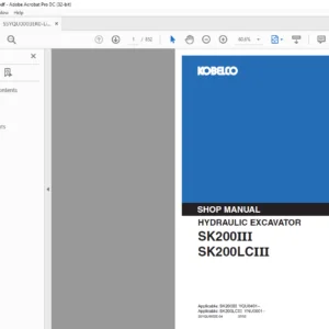 Kobelco SK200III SK200LCIII Hydraulic Excavator Shop Manual - PDF DOWNLOAD