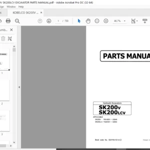 Kobelco SK200V SK200LCV Hydraulic Excavators Parts Manual - PDF DOWNLOAD