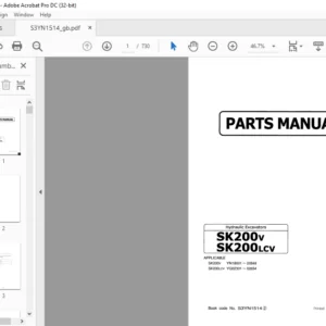 Kobelco SK200v SK200LCV Hydraulic Excavators Parts Manual - PDF DOWNLOAD