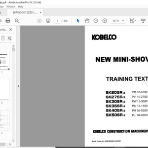 Kobelco SK20SR-3 SK27SR-3 SK30SR-3 SK35SR-3 SK40SR-3 SK50SR-3 New Mini-Shovel Training Text Manual