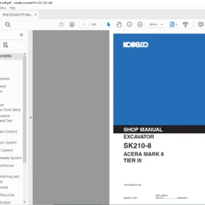 Kobelco SK210-8 ACERA MARK 8 Tier III Excavator Shop Manual - PDF DOWNLOAD