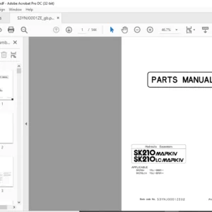 Kobelco SK210 MARKIV SK210LC MARKIV Hydraulic Excavators Parts Manual
