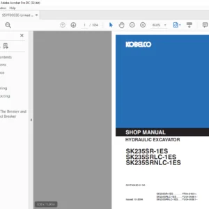 Kobelco SK235SR-1ES SK235SRLC-1ES SK235SRNLC-1ES Hydraulic Excavator Shop Manual