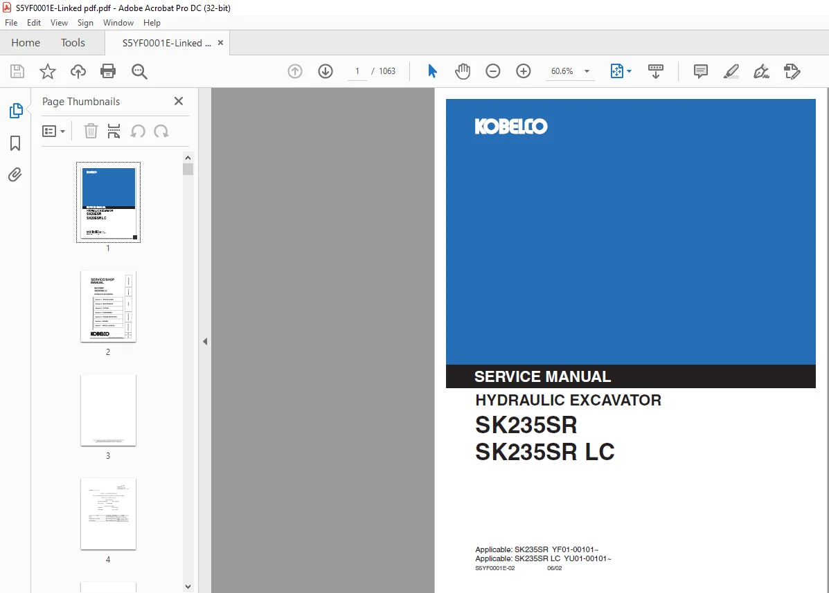 Kobelco SK235SR SK235SR LC Hydraulic Excavator Service Manual - PDF DOWNLOAD - Image 2