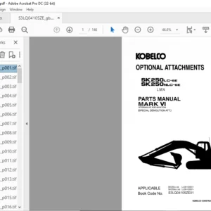 Kobelco SK250LC-6E SK250NLC-6E MARK VI Hydraulic Excavators OPTIONAL ATTACHEMENTS Parts Manual