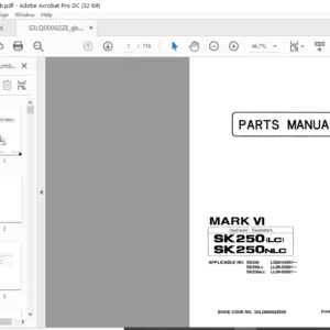 Kobelco SK250LC SK250NLC MARK VI Hydraulic Excavators Parts Manual - PDF DOWNLOAD