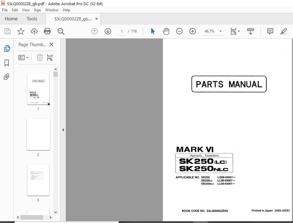 Kobelco SK250LC SK250NLC MARK VI Hydraulic Excavators Parts Manual - PDF DOWNLOAD - Image 2