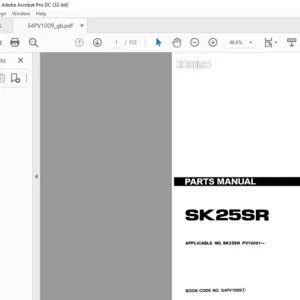Kobelco SK25SR Hydraulic Excavators Parts Manual - PDF DOWNLOAD
