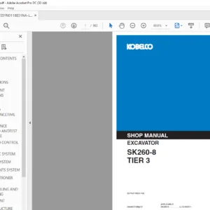 Kobelco SK260-8 Tier-3 Excavator Shop Manual - PDF DOWNLOAD