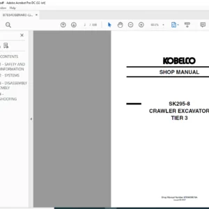 Kobelco SK295-8 Tier 3 Crawler Excavator Shop Manual - PDF DOWNLOAD