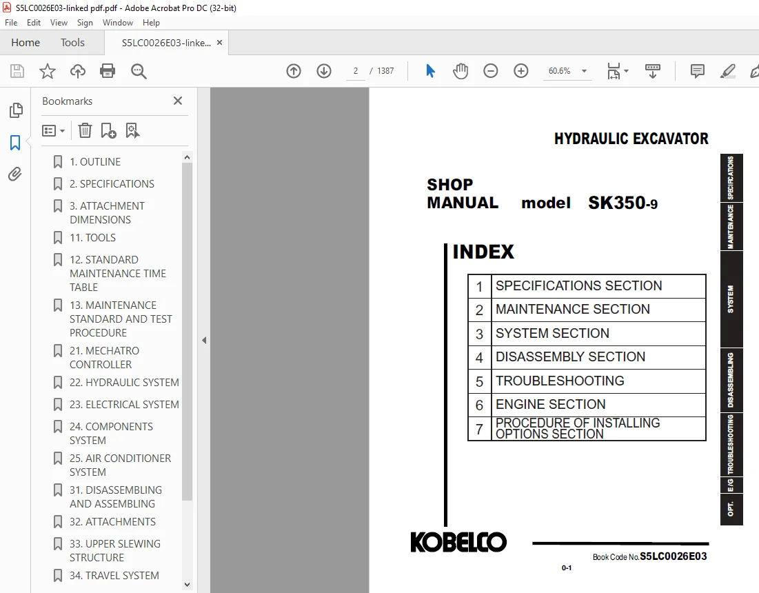 Kobelco SK350-9 Hydraulic Excavator Shop Manual - PDF DOWNLOAD - Image 2