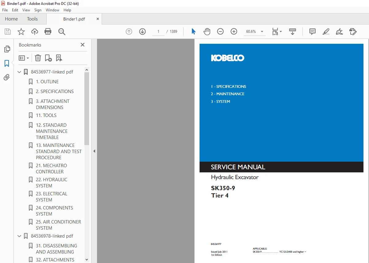 Kobelco SK350-9 Tier 4 Hydraulic Excavator Service Manual - PDF DOWNLOAD - Image 2