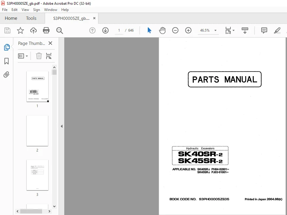 Kobelco SK40SR-2 SK45SR-2 Hydraulic Excavators Parts Manual - PDF DOWNLOAD - Image 2