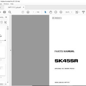 Kobelco SK45SR Hydraulic Excavators  Parts Manual - PDF DOWNLOAD