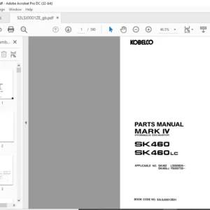 Kobelco SK460 SK460LC MARK IV Hydraulic Excavator Parts Manual - PDF DOWNLOAD