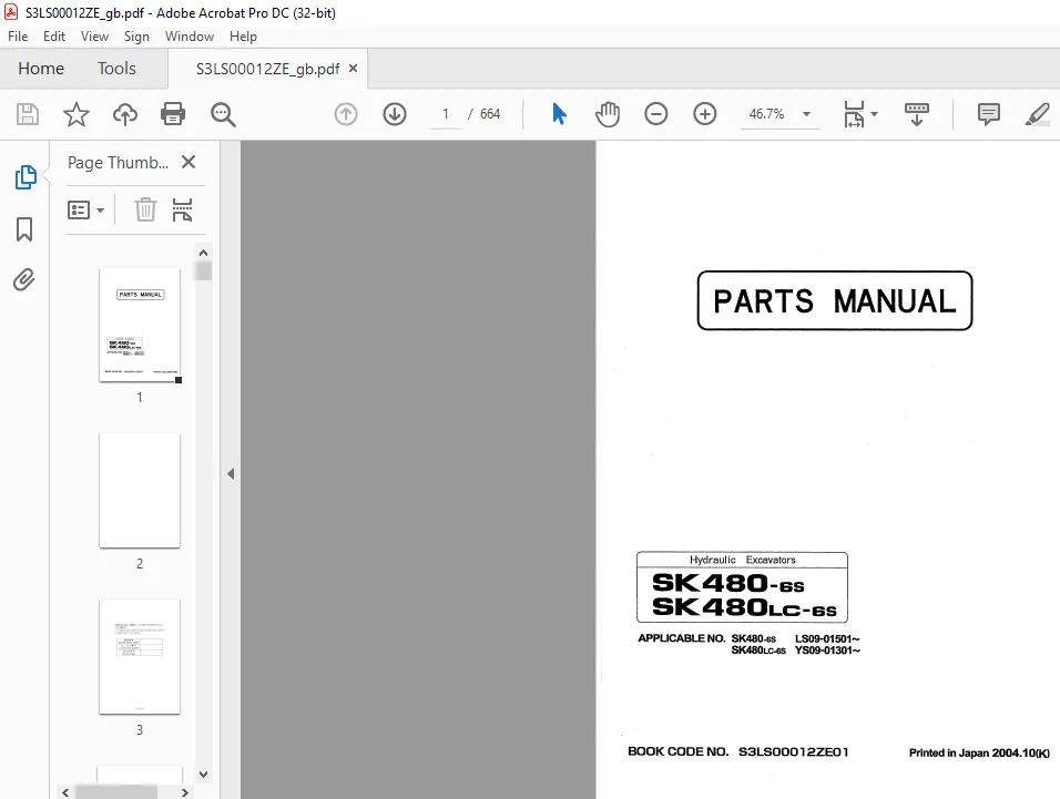 Kobelco SK480-6S SK480LC-6S Hydraulic Excavator Parts Manual - PDF DOWNLOAD - Image 2