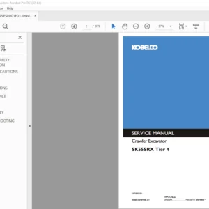 Kobelco SK55SRX Tier 4 Crawler Excavator Service Manual - PDF DOWNLOAD