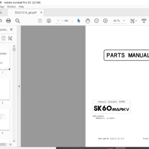 Kobelco SK60 MARK V Hydraulic Excavators SUPER Parts Manual - PDF DOWNLOAD