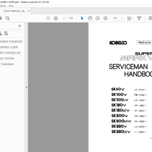 Kobelco SK60V SK100V SK100LV SK120V SK120LCV SK200V SK200LCV SK220LCV Excavator Serviceman Handbook