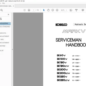 Kobelco SK60V SK100V SK120V SK120LCV SK200V SK200LCV SK220V SK220LCV Excavator Serviceman Handbook