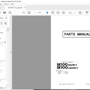 Kobelco SK100MARKV  SK100LMARKV Hydraulic Excavator Parts Manual - PDF DOWNLOAD