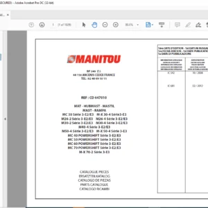 MANITOU MAT HUBMAST MASTIL MC 30 M-X 30-4 M26-2 M26-4 M30-2 M30-4 M40-4 M50-4 M-X 50-4 MC 40 50 60 70 M-X 70-2 PARTS MANUAL