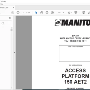 Manitou Access Platform 150 AET2 Repairs Manual - PDF DOWNLOAD