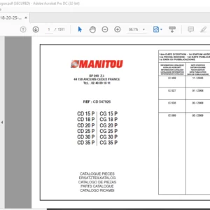 Manitou CD 15 P 18 P 20 P 25 P 30 P 35 P CG 15 P 18 P 20 P 25 P 30 P 35 P Parts Manual - PDF DOWNLOAD