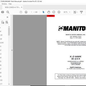 Manitou K-D HAWK 30-24 H Parts Manual - PDF DOWNLOAD