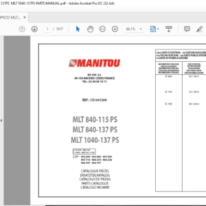 Manitou MLT 840-115 PS MLT 840-137 PS MLT 1040-137 PS Parts Catalogue Manual