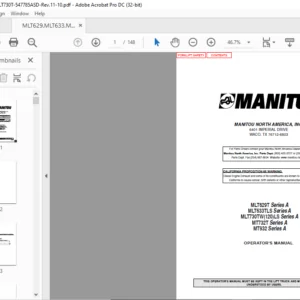 Manitou MLT629T MLT633TLS MLT730TW(120)LS MT732T MT932 Series A Operator's Manual - PDF DOWNLOAD