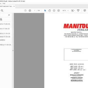Manitou MRT 1440-E3 MRT 1640-E3 MRT 1840-E3 Operator's Manual