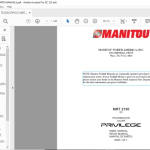 Manitou MRT 2150 E3 TRANSMISSION SAUER PRIVILEGE Parts Manual - PDF DOWNLOAD