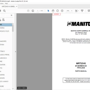 Manitou MRT2540 M SERIES E3 PRIVILEGE Parts Manual - PDF DOWNLOAD