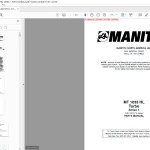 Manitou MT 1033 HL Turbo Series 1 Parts Manual - PDF DOWNLOAD
