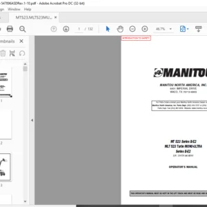 Manitou MT 523 Series B-E2 MLT 523 Turbo MONO-ULTRA Series B-E2 Operator's Manual