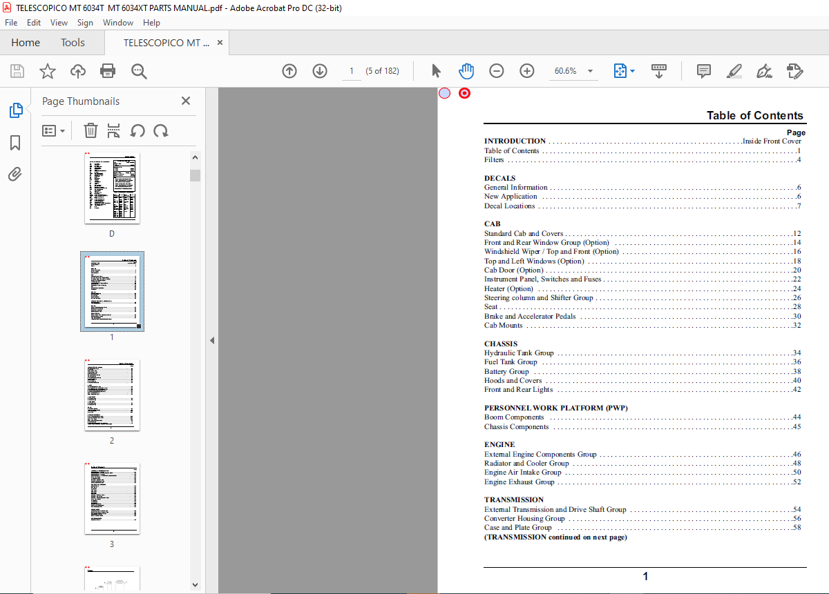 Manitou MT6034T MT6034XT Parts Manual - PDF DOWNLOAD - HeyDownloads ...