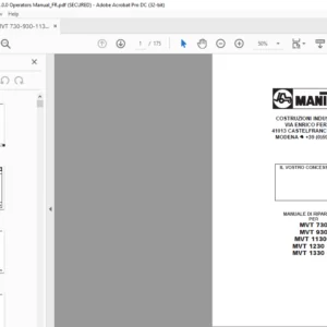 Manitou MVT 730 930 1130 L 1230 SL 1330 SL Per Manuale Di Riparazione (Corsican) - PDF DOWNLOAD