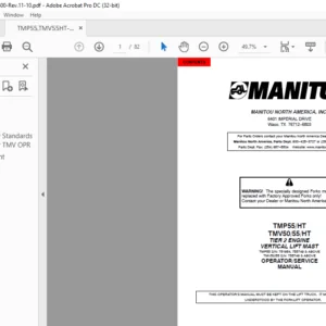 Manitou TMP55 HT TMV50 55 HT TIER 2 ENGINE VERTICAL LIFT MAST Operator Manual
