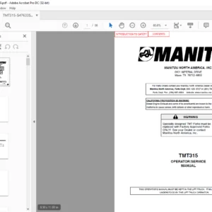 Manitou TMT315 Operator Service Manual - PDF DOWNLOAD