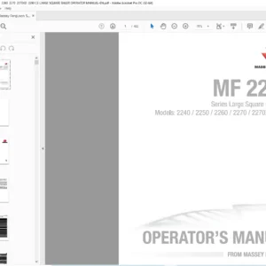 Massey Ferguson MF2200 Series 2240 2250 2260 2270 2270XD 2290 Large Square Baler-CE Operators Manual