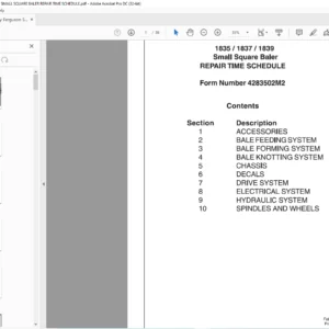 Massey Ferguson SA 1835 1837 1839 Small Square Baler Repair Time Schedule Manual – PDF DOWNLOAD